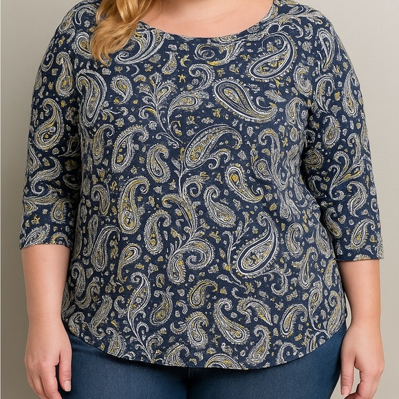 Jessica London Tops - Jessica London Blue Paisley Blouse with Three-Quarter Sleeves Size 26/28